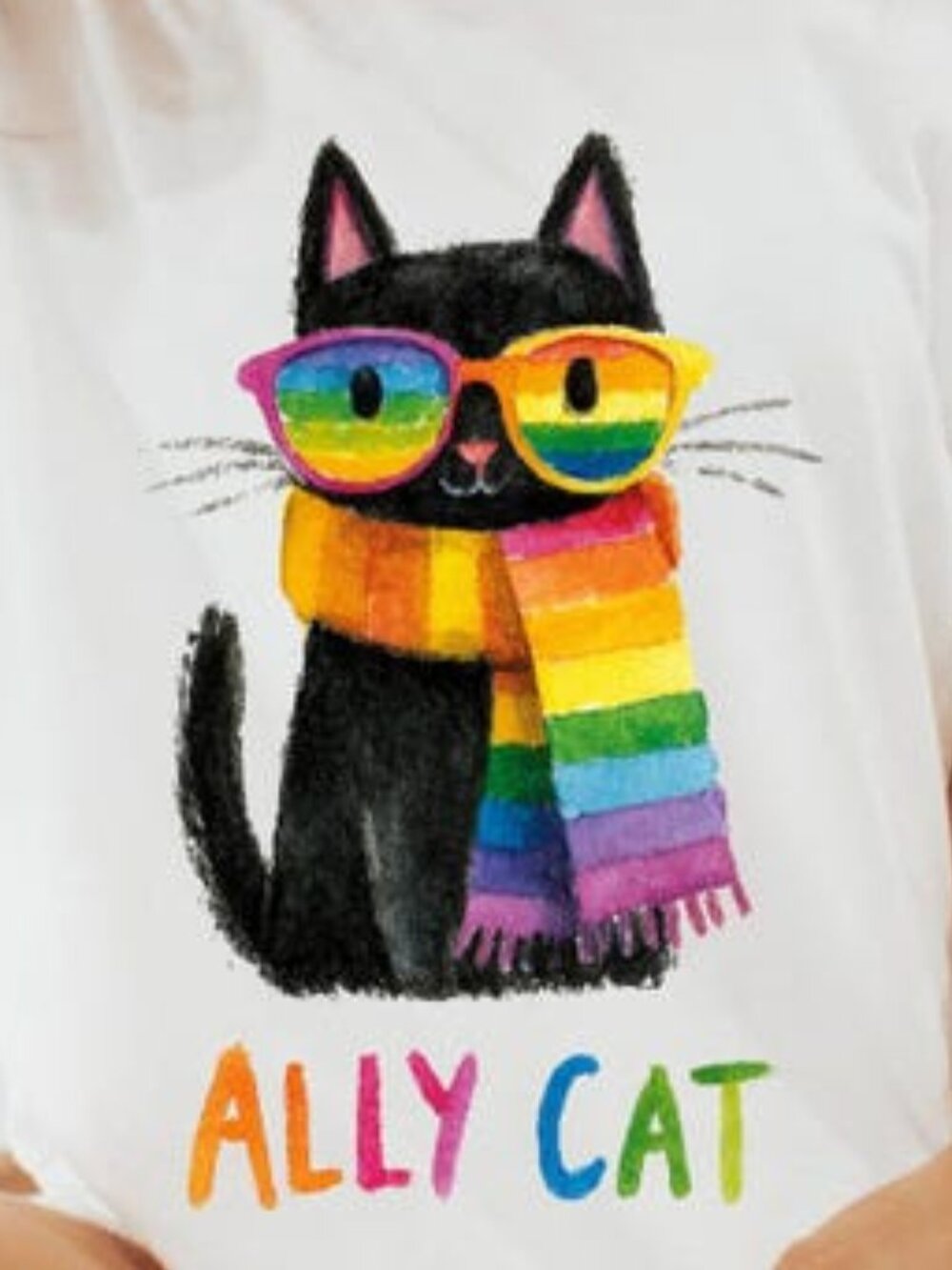 Rainbow Ally Cat T-Shirt, LGBTQ Pride, Cat Lover Gift - Picture 2 of 4